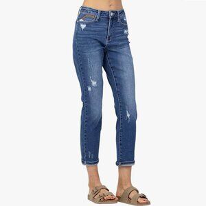 Judy Blue High Waist Rainbow Embroidery  Straight Leg Jeans